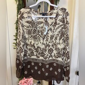 Banana Republic Cream and Brown Floral Blouse